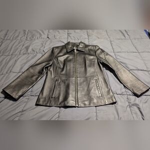 TIBOA LEATHERS Black Leather Biker Jacket Zipper Closure Women's size Large